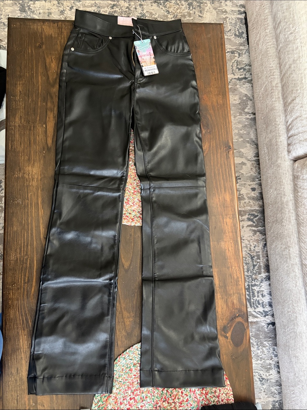 REVICE Black Faux Leather Pants